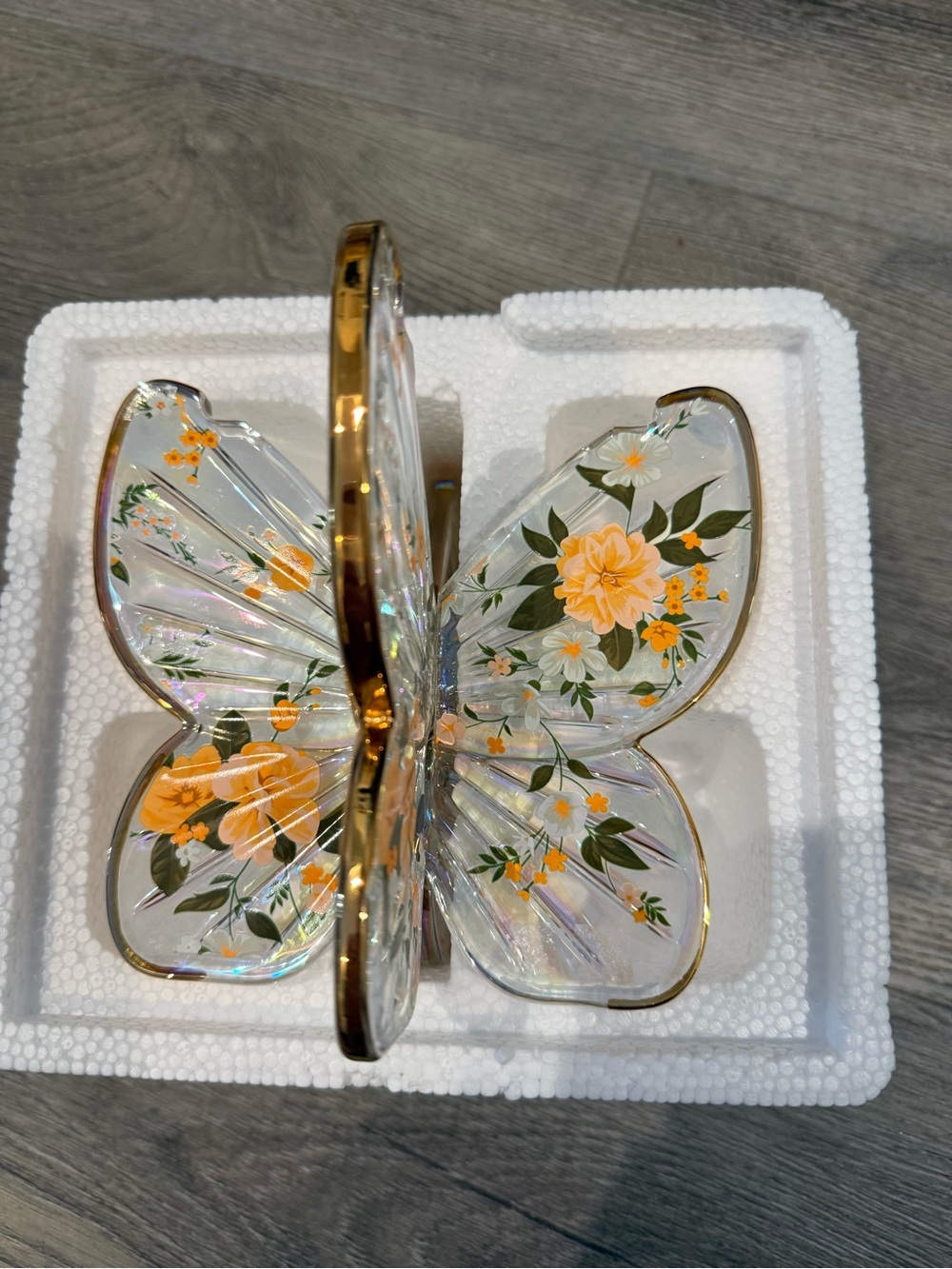 Glass Butterfly Art with Orange Floral Accents candle holder